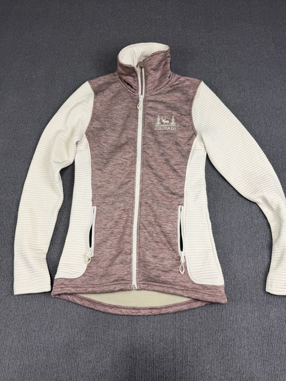 Renegade Womens Burgundy White Colorado Embroidered Full-Zip Jacket S